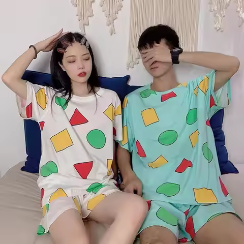 Pijama Sin Chan Man Pajama Sinchan Cotton Summer Short Sets Japanese Pajamas for Couples Man and Wom