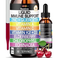Zinc Quercetin Vitamin C D3 Liquid Immune Support with Vitamin A K2 Echinacea Chlorophyll and Elderb
