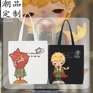 Hirono x Little Prince Canvas Tote Bag Large Capacity Single Shoulder Bag Cute Fox Rose Print Casual