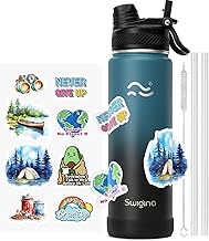[2-IN-1 LID] Insulated Water Bottle with Silicone Boot (48hrs Cold/24hrs Hot) - DIY Stickers, Leakpr
