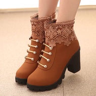 Brown Lace Martin Zip Boots Shoes