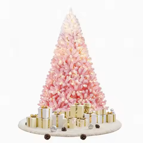Tacleekii 4.5FT-9FT Artificial Christmas Tree with LED Lights Pre-Lit Snow Flocked Christmas Tree Fo
