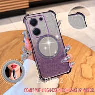 Casing Redmi 13c 14c 13R 14R 4g 5G POCO C65 4g POCO M6 M7 Shockproof  Mirror Stand Anti-Fall Plating