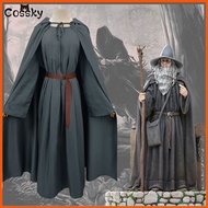 Costume Anime Gandalf Wizard Cosplay Costume Hobbit Long Gray Cloak Jumpsuit with Hat Belt Halloween
