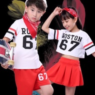 hip hop K-POP dance kids baby girls teenager crop top pleated skort short skirt set roston hiphop jazz cheerleading