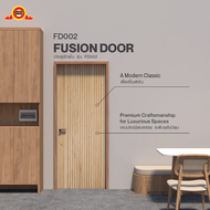 GREATWOOD ชุดประตูไม้มะฮอกานีเซาะร่องพร้อมวงกบ รุ่น FD002 (ไม้จริง) ขนาด 80x210 ซม. สีธรรมชาติ