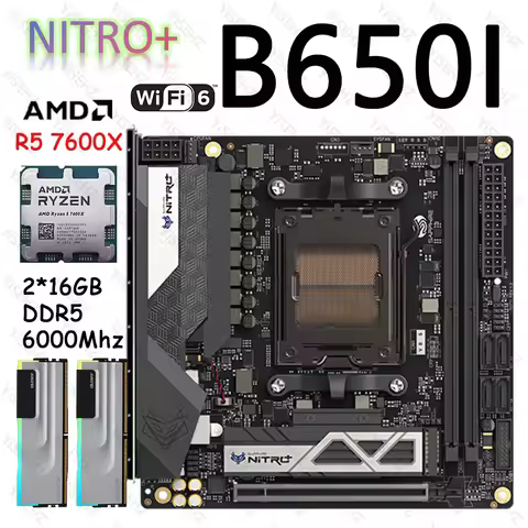 SAPPHIRE B650I ITX Motherboard AMD Ryzen 5 7600X AM5 2*16GB DDR5 Support WIFI6 2*M.2 SATA3.0 HDMI Tp