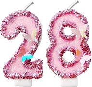 2.8" Pink Butterfly Glitter Number Candles 28th 82nd Birthday Gifts for Women Men Birthday Decoratio