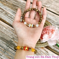 REAL PHOTOS Agarwood Bracelet mixed with 4-leaf clover + Tibetan charm