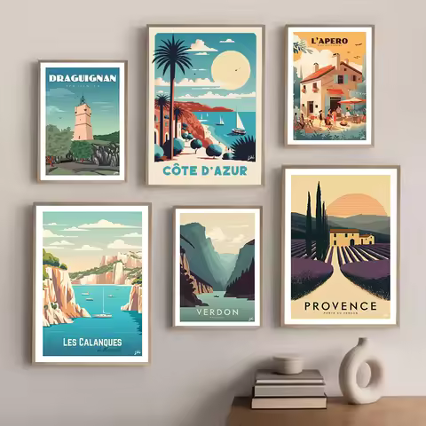 Retro France Travel Marseille Petanque Verdon Poster and Prints Canvas Painting Wall Art Pictures fo