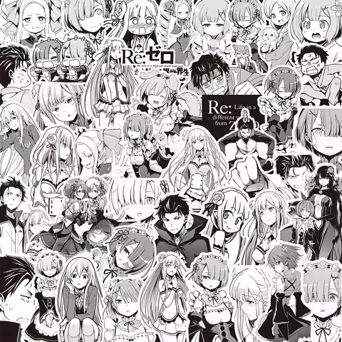 10/35/70pcs Natsuki Subaru Emilia Re Zero Stickers Puck Felt Satella Rem Ram Beatrice Anime Sticker 