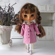 Vintage-style pink coat for Blythe doll handmade. Blythe clothes.