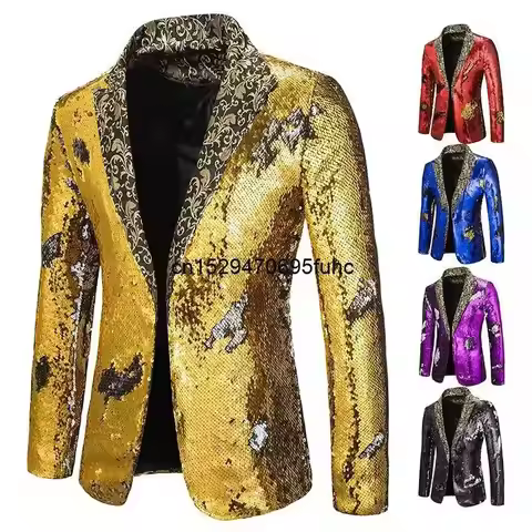 Men Blazer Shiny Sequin Shawl Collar suit Men Wedding Groom Singer Prom Glitter Suit Jacket DJ Club