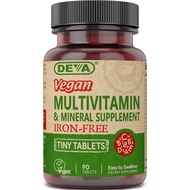 DEVA Vegan Multivitamin & Mineral Tanpa Besi, Vitamin C, D2, E & B-Kompleks, Biotin, 90 Tablet Kecil