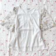Axes Femme white chiffon blouse short sheer embroidery floral sleeves romantic vintage fairycore boh