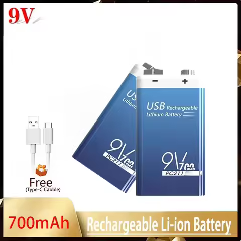 New 9V 700mah lithium ion rechargeable battery type-C USB battery 9 Volt multimeter lithium micropho