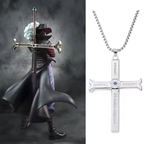 Anime Dracule Mihawk Cross Knife Pendant Necklace Metal Fashion Jewelry for Men And Women Cosplay Ac
