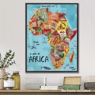 1PC Wood or Acrylic Hanging Sign, Plaque, Africa Map - 12x16 Inch Frameless Poster, Vivid Blue Backg