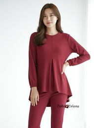 Setelan Meisya wanita atasan lengan panjang celana flare rajut rib marun LD100 allsize fit/m busui