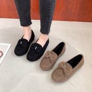 Cod Shoes Casual Thickened Bows Plus Warm Korean Pedals Peas Cotton Shoes Comfortable Furry fashion 