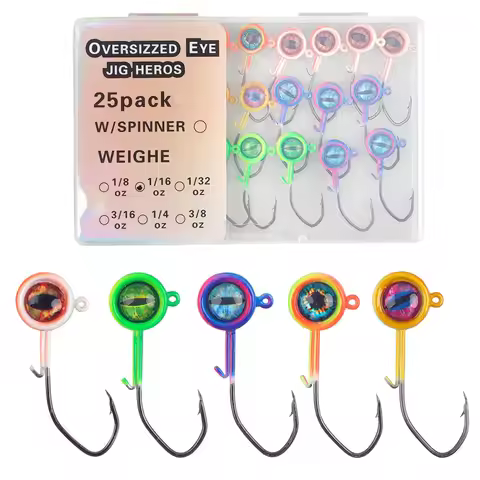 25pcs Crappie Jig Heads Fishing Jig Hooks with 3D Eyes Swimbait 1/32 1/16 1/8OZ Fishing Jigs Heads W