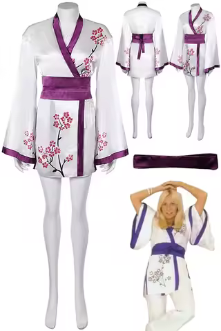 70s Band Disguise Cloth Agnetha Faltskong Cosplay Retro Short Robe Women Costume Vintage Dress Waist