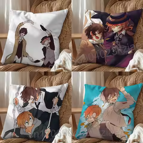 Jaded and cynical Soukoku BSD Chuuya Dazai Pillow Case Square Double-Sided Printing Short Plush Sofa