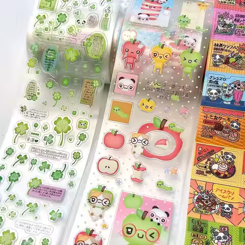Four-leaf Clover Deco Stickers for Scrapbooking Phone Luggage Journal PET Cute Apple Washi Tape Stic