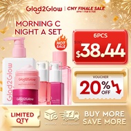 Glad2Glow 6pcs Basic Skincare Set with Serum+Moisturizer*2+Cleanser+Toner for Brightening /Repair/Ac