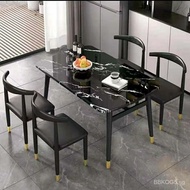 Light Small Apartment Chair Combination Imitation Marble Dining Table Modern Rectangular Table Internet Celebrity Dining Table Home