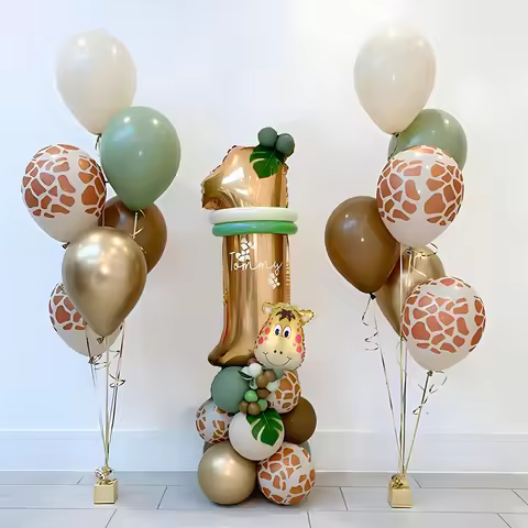 33pcs Green Jungle Giraffe Balloon Birthday Party Decoration Balloon Birthday Party Age Numbers 1-9 