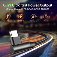 CYBERLINX 90 Degrees Type C Cable, 90 Degrees Quick Charge PD 60W Quick Charger Cord, Elbow Data Tra