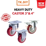 Heavy Duty PU Castor Wheels Trolley Caster 3” 4” Swivel Rigid Brake Wheels Castor
