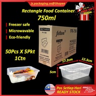 FR750 Rectangular Disposable Plastic Food Container 750ml BEKAS PLASTIK MAKANAN Segi Empat -1Ctn