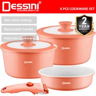 DESSINI ITALY i-Romanzo 6 PCS Detachable Handle Induction Casserole Pot Non Stick Frying Pan Wok Bow
