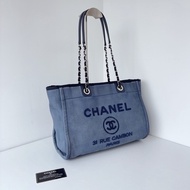 【近新閒置品】Chanel香奈兒 洗水復古作舊牛仔亮片字母手提單肩沙灘包 Tote托特包購物袋小號