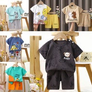 Unisex Cotton Cute Stylish Playset Kids T-shirt Pant Set Baju Seluar Baby Boy Girl Bayi Short Sleeve