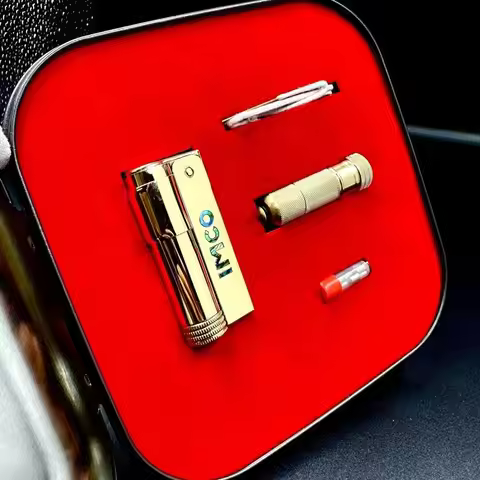 IMCO 6700 Brass Laser Engraved Natural Shell Inlaid Kerosene Lighter Gift Box