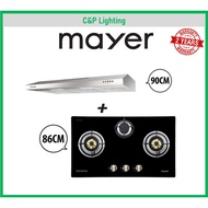 (Bundle) Mayer 86cm 3 Burner Glass Hob + 90cm Stainless Steel Cooker Hood MMGH883HI + MMSL901SM