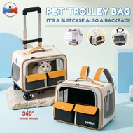 4 in 1 Pet Carrier with Wheels Multi-functional Foldable Cat Dog Backpack Breathable Travel Trolley 