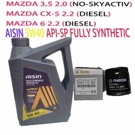 MAZDA 3, 5 2.0 (NO-SKYACTIV), MAZDA 6 2.2 (D), CX5 2.2 (D) OIL FILTER +AISIN 5W40 API-SP FULLY SYNTH