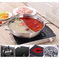 30cm, 32cm 2-Compartment Hot Pot Can Cook Induction Hob With Glass Lid