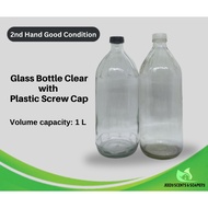 Glass Bottle Clear with Plastic Screw Cap - 2nd Hand, 1 Liter