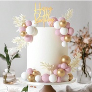 53pcs Light Pink Ball Cake Toppers, Bohemian Style Cake Toppers Pink Gold Pearl Ball Happy Birthday