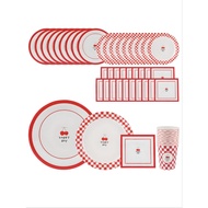 Coco Happy Cherry Party Tableware Set 25pcs – Cute Cherry Disposable Party Plates & Cups Set for Bir