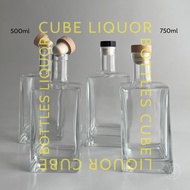 Glass Bottle - The Cube Liquor Glass Bottle - Liquor Bottle