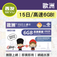 中國聯通 - 【歐洲】15日 6GB 4G 無限上網卡 上網咭 sim咭