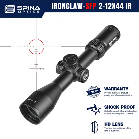 SPINA OPTICS IronClaw HD 2-12X44 IR 5-100m Red Dot Glass Etched Reticle Riflescope PCP AR15 Rifle Sc