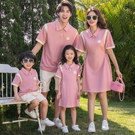Fashion Pink White Polo Family Dress Men Shirt Boy tshirt Women Girl Dress Mini Dress Family Mathing Outfits T-shirt Family Set Tees Plus Size