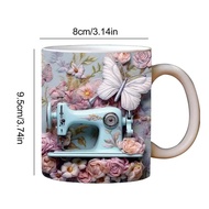 3D Sewing Machine Pink Roses Mug Ceramic Sewing Mug 3D Floral Mug Stoneware Coffee 11oz Cup For Home